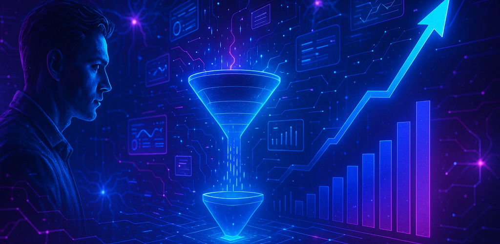 Visualización de un embudo de ventas en un entorno digital, mostrando las etapas de captación y conversión de leads.